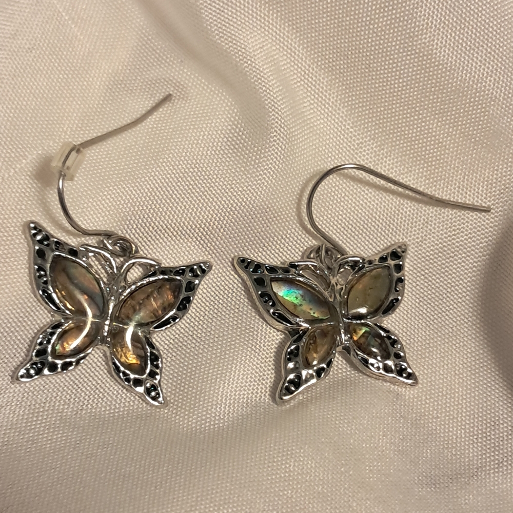 MULTI COLORED SILVER TONED BUTYERFLY PIERCED EARRINGS